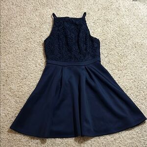 Francesca's Blue Halter Fit and Flare Dress